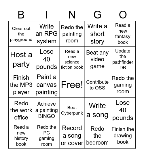 2026 Goals Bingo Card