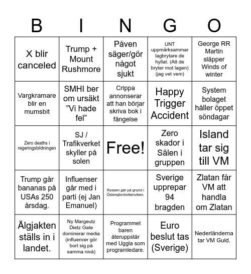 Pansar gissning Bingo Card