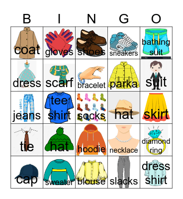 Clothes Bingo Card