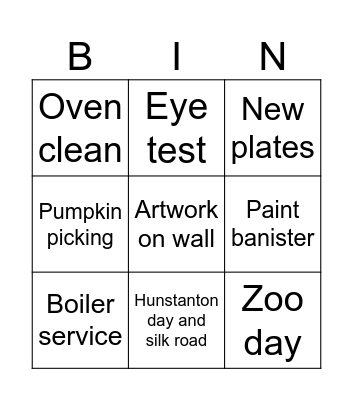 Extras Bingo Card