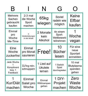 2026 Vorsätze Bingo Card