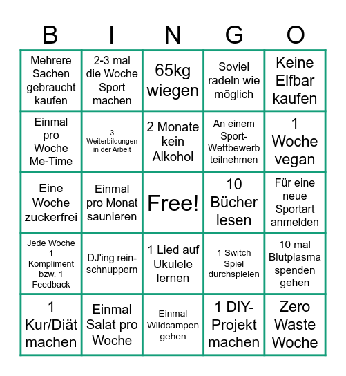 2026 Vorsätze Bingo Card