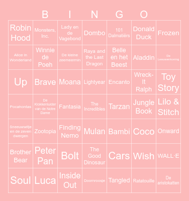 2026 Disney - Pixar Bingo Card