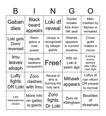 Onepiece 2026 Bingo Card