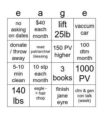 jan to mar 2026 Bingo Card