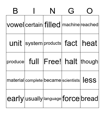 Fourth and Fifth 100 Words BINGO Card