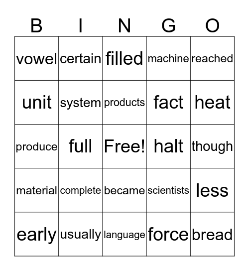 Fourth and Fifth 100 Words BINGO Card