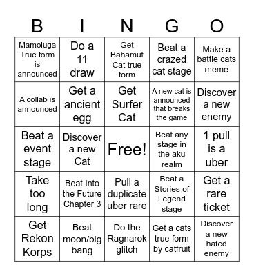 Battle cats bingo Card