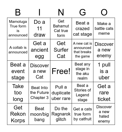 Battle cats bingo Card