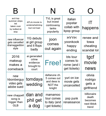2026 pop culture bingo Card