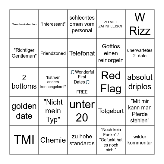 First Dates Bingo Card