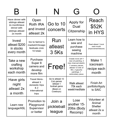 Cat's New Year Goals Bingo Card