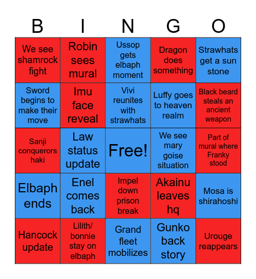 One piece 2026 Bingo Card