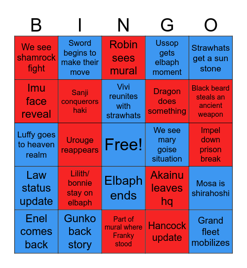One piece 2026 Bingo Card