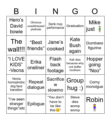 Stranger things predictions Bingo Card