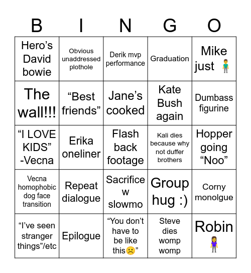 Stranger things predictions Bingo Card