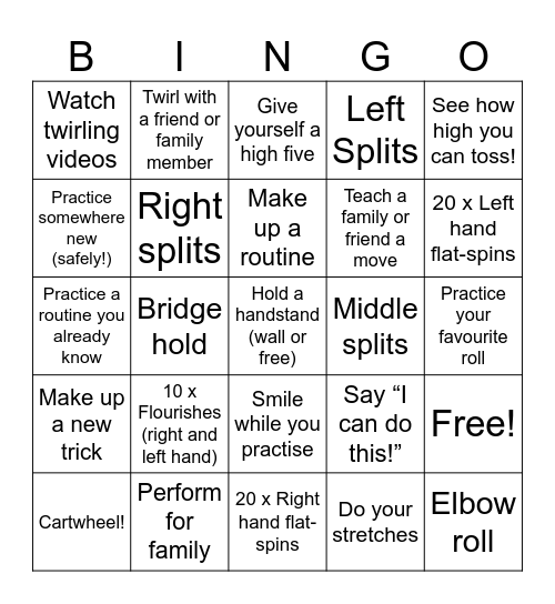 Baton Twirling Bingo! Bingo Card