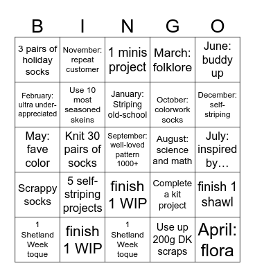 Knitting Bingo 2026 Bingo Card