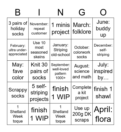 Knitting Bingo 2026 Bingo Card