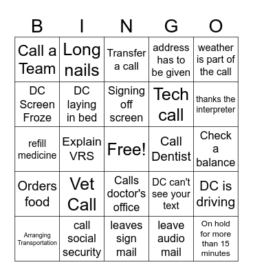 VRS BINGO Card