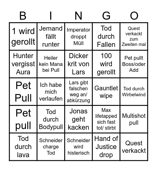 Blackrock Depths Run Bingo Card