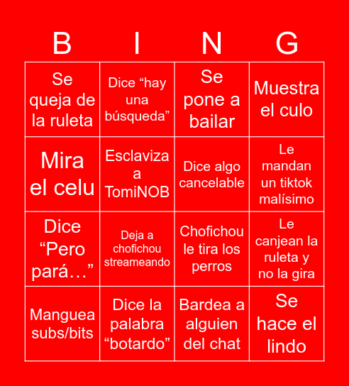Bingo rojito Bingo Card