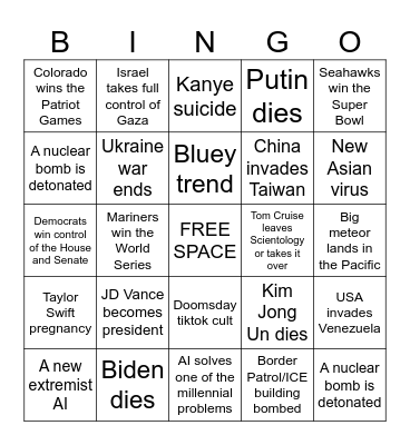 2026 Current Events Bingo Card