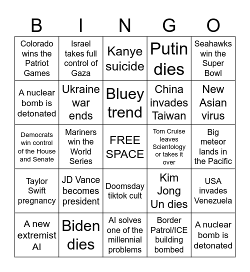 2026 Current Events Bingo Card