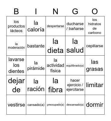 Una Vida Sana Bingo Card