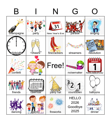 Happy New Year 2026 Bingo Card
