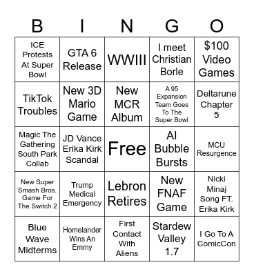 2026 Bingo Card Bingo Card