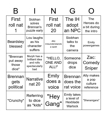 Intrepid Hero Bingo Card