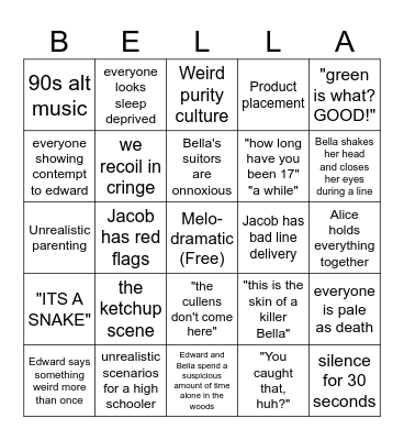 Twilight movie bingo Card