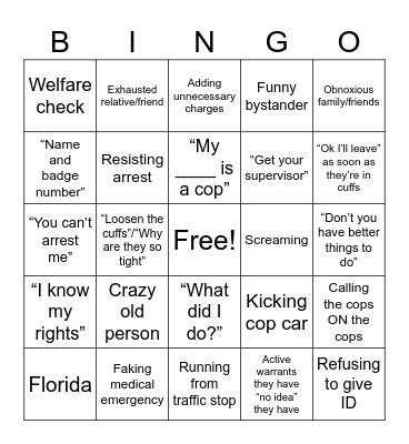 Body-Cam bingo Card