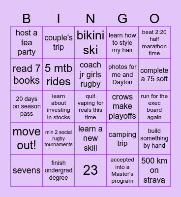 Rachel 2026 Bingo Card