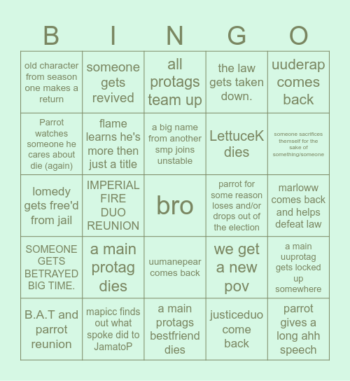 Unstable SMP 2026 BINGO Card