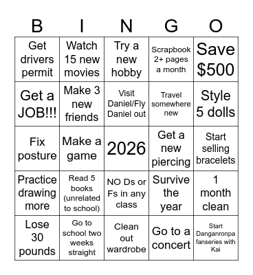 Ry's 2026 Bingo! Bingo Card