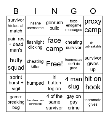 DBD Bingo Card