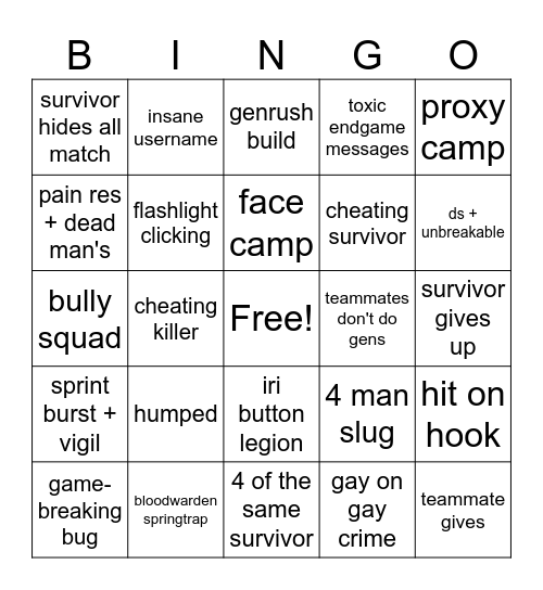 DBD Bingo Card