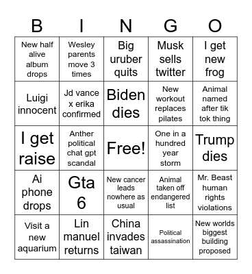 2025 Bingi Bingo Card