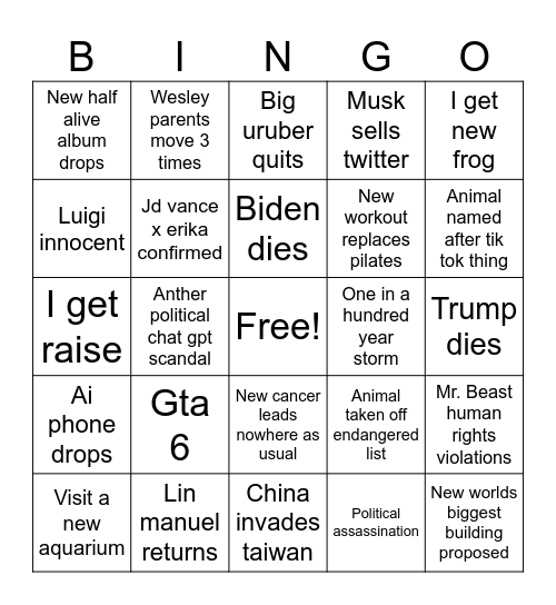 2025 Bingi Bingo Card