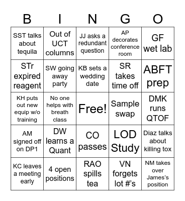DC OCME 2026 Bingo Card
