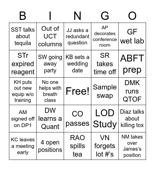 DC OCME 2026 Bingo Card