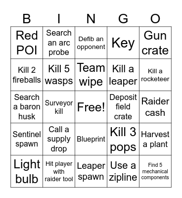 Arc Raiders Dam Battlegrounds Bingo Card