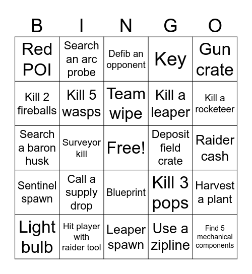 Arc Raiders Dam Battlegrounds Bingo Card