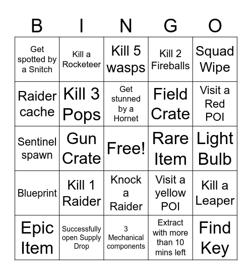 Arc Raiders Bingo Dam BattleGrounds Bingo Card