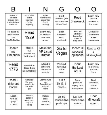 Fletcher 2026 Bingo Card Bingo Card