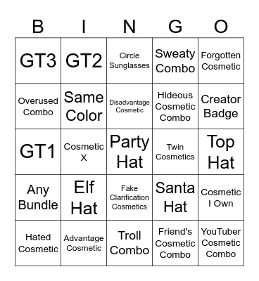 Gorilla Tag Cosmetic Bingo Card