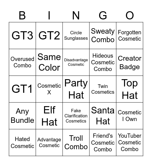 Gorilla Tag Cosmetic Bingo Card