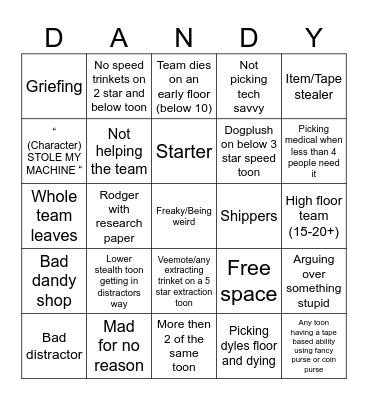 Dandys world bingo Card
